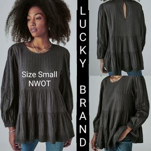 Lucky Brand Womens Tiered Long Sleeve Tunic Shirt, Washed Black/Dark Gray, Small